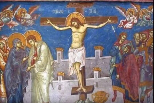 Freska raspeće Isusa Hrista iz Nazareta na brdu Golgota izvan Jerusalima
