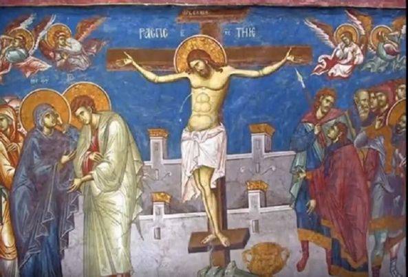 Freska raspeće Isusa Hrista iz Nazareta na brdu Golgota izvan Jerusalima